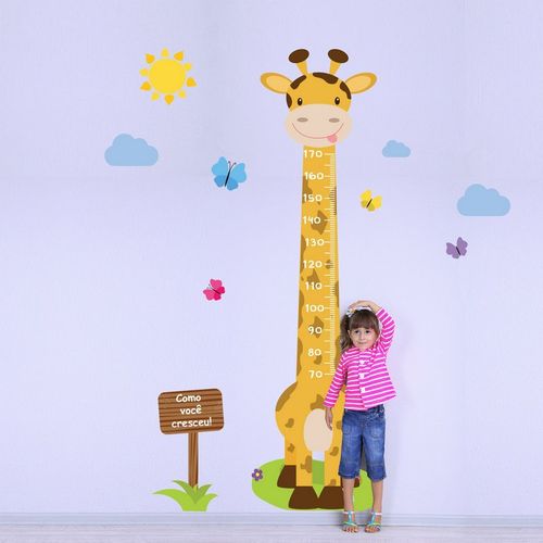 Tamanhos, Medidas e Dimensões do produto Adesivo de Parede Infantil Régua Girafa e Borboletas