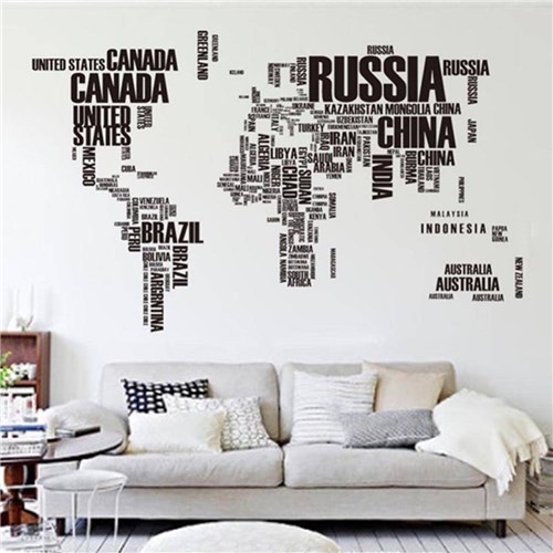 Adesivo de Parede Mapa Mundi 122x74cm com Letras