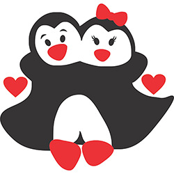 Adesivo de Parede Pinguins Abraçados Corações Bicos e Patas Vermelho Pinguins Preto Brilho 56x58cm - Classic Home