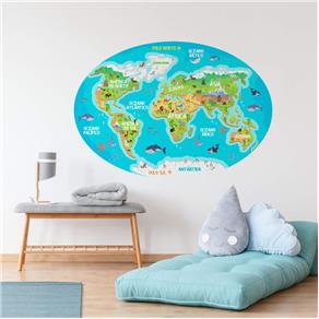 Adesivo Mapa Mundi Infantil para Quarto 106x72cm