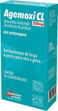 Agemoxi Cl 250mg Antibiótico 10 Comprimidos Cães e Gatos - Agener União