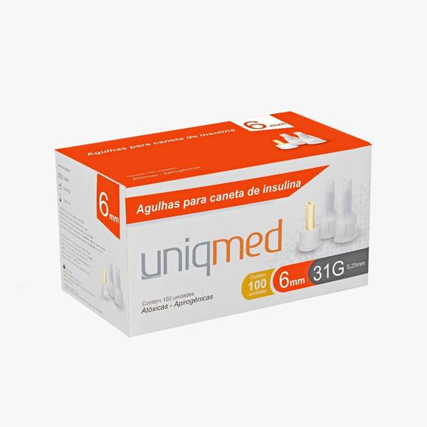 Agulha para Caneta de Insulina 6mm 31g C/100un Uniqmed (25682)