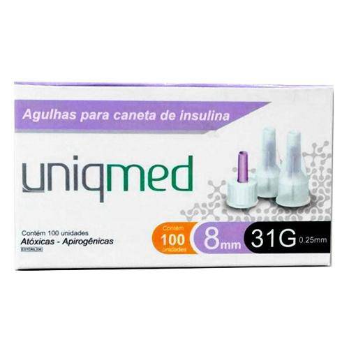 Agulha Uniqmed Universal Curta 31g 8mm C/ 100 Agulhas para Caneta de Insulina