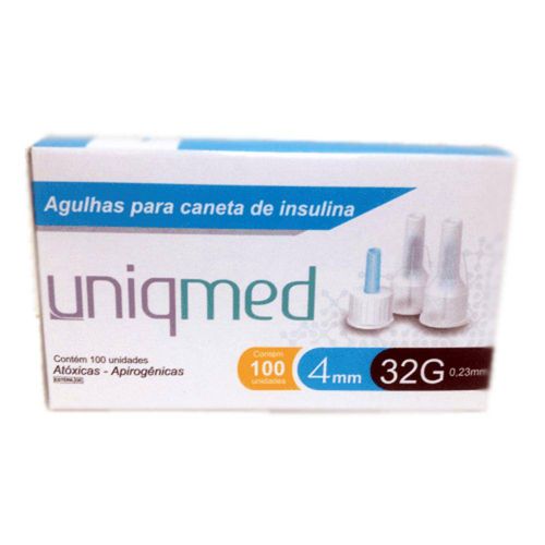 Agulha Uniqmed Universal Curta 32g 4mm C/ 100 Agulhas para Caneta de Insulina