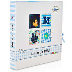 Álbum do Bebê com Caixa para 12 Fotos 15x21cm - Mickey Squares com Páginas Autocolantes - Cartona