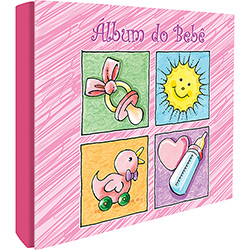 Álbum do Bebê Feminino Chies Top Lux Rosa para 184 Fotos 10x15cm Sistema Parafuso com Folhas Decoradas