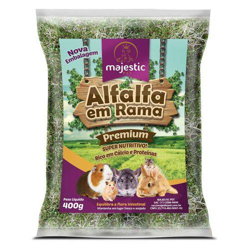 Alfafa em Rama Super Premium para Roedores Pacote 400g - Majestic Pet