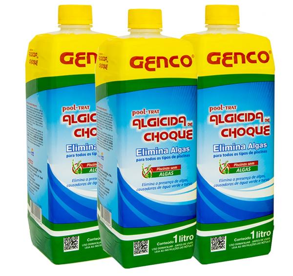 3 Algicidas de Choque Eliminador de Algas 1l Genco Piscina