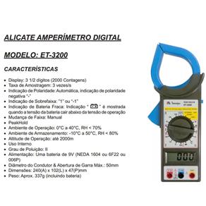 Alicate Amperímetro Minipa ET-3200 CAT II 1000V ET-3200