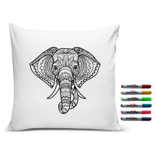 Almofada Elefante Indiano para Colorir Inclui 6 Canetinhas