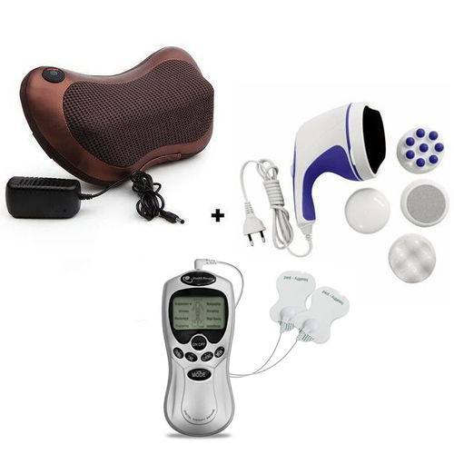 Almofada Massageadora Shiatsu + Massageador Eletrico com Eletrodos Digital +Massageador Anticelulite