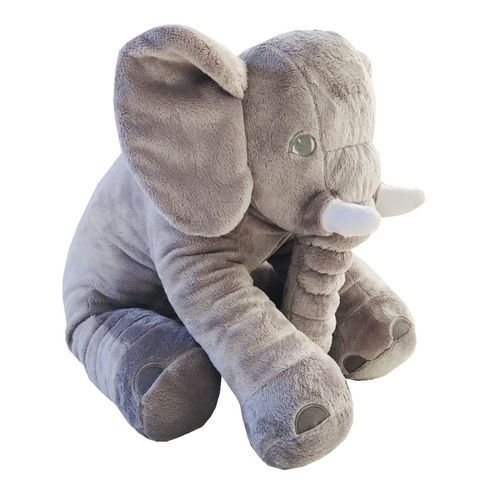 Almofada Travesseiro Elefante de Pelúcia Animais Fofinho para Bebê Dormir Cinza 60cm - LuckBaby