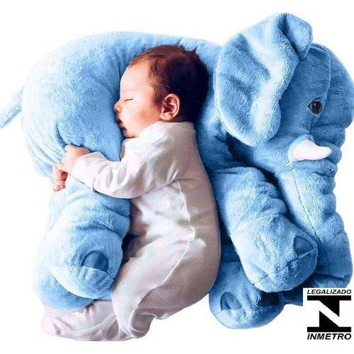Almofada Travesseiro Elefante de Pelúcia para Bebê Dormir Azul 60cm - Ursos e Pelúcias