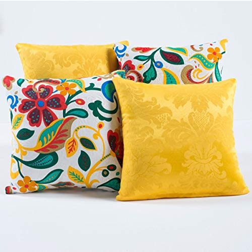 Almofadas Decorativas Amarelo Floral Colorido 04 Peças C/Refil
