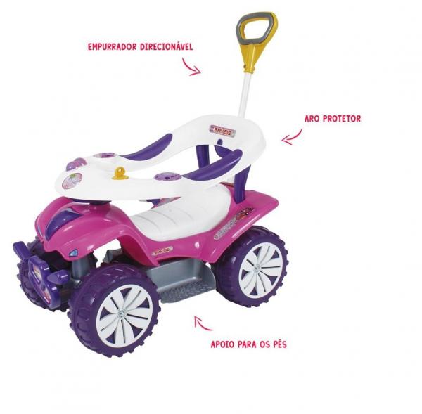 Andador Infantil Quadriciclo Biemme Sofy Car Style Rosa 719 com Haste que Controla as Rodas Dianteiras