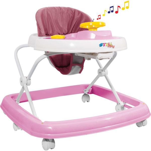 Andador Musical 6 Rodas Regulavel Rosa - Styll Baby