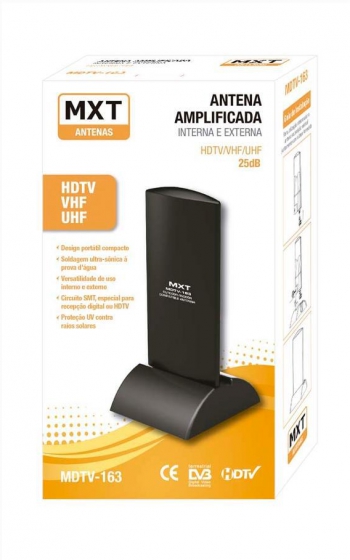 Antena Amplificada HDTV UHF/VHF Digital Interna Externa 25DB - MDTV-163 - MXT
