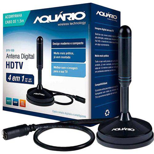 Antena Digital Dtv100 4 em 1 Hdtv Vhf Uhf Fm Dtv-100 Aquario