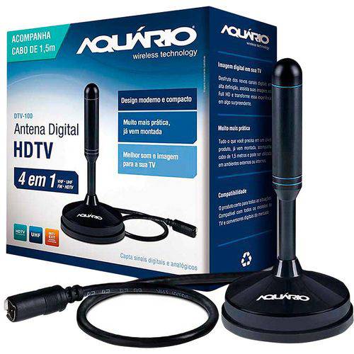 Antena Digital Dtv100 4 em 1 Hdtv Vhf Uhf Fm Dtv-100 Aquario