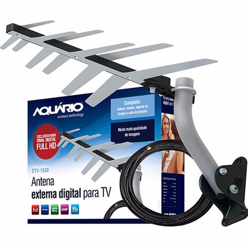 Antena Externa Digital para 10m Cabo Facil Instalacao Tv 2 em 1 Completa Dtv1500 Aquario