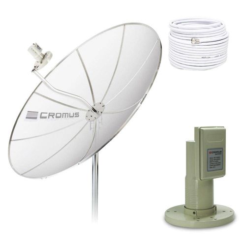 Antena Parabólica 1,50m, Lnbf Multiponto e Kit Cabos (Sem Receptor) - Cromus