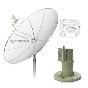 Antena Parabólica 1,70M, Lnbf Monoponto e Kit Cabos (Sem Receptor) - Cromus