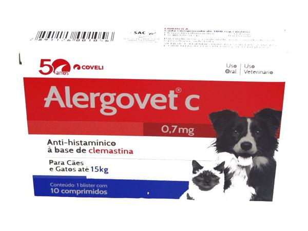 Anti-Histamínico Alergovet Coveli 0,7mg C/ 10 Comprimidos