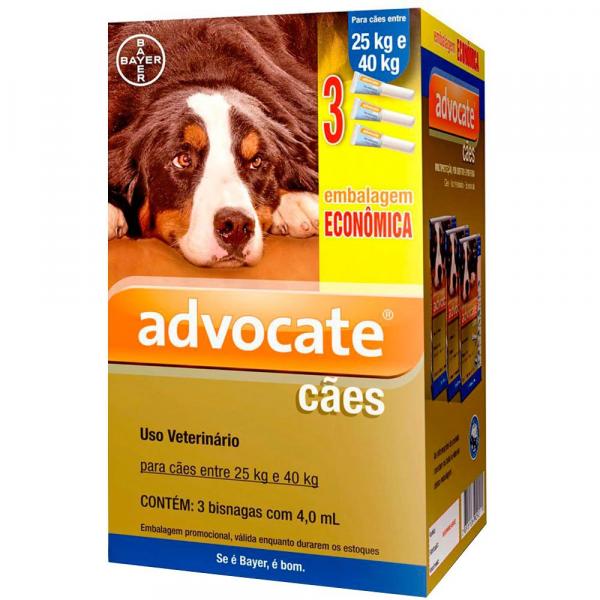Anti Pulgas Advocate Cães de 25 a 40 Kg com 3 Pipetas Bayer
