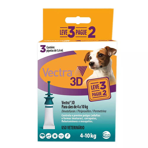 Antipulgas Vectra 3d 4 a 10kg Cães Ceva Leve 3 Pague 2