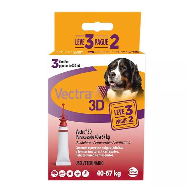 Anti Pulgas Ceva Vectra 3d para Cães 40a67kg Leve 3 Pague 2