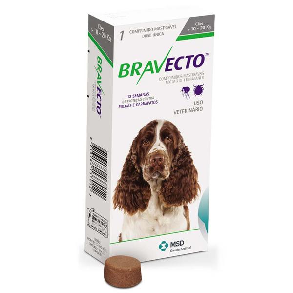 Anti Pulgas e Carrapatos Bravecto para Cães de 10 a 20 Kg - 500 Mg - MSD Saúde Animal