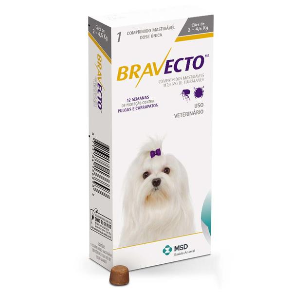 Anti Pulgas e Carrapatos Bravecto para Cães de 2 a 4,5 Kg - 112,5 Mg - MSD Saúde Animal