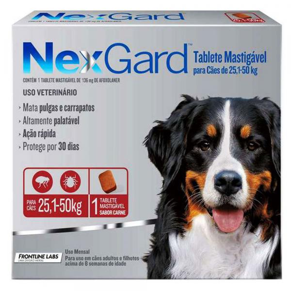 Antipulgas e Carrapatos NexGard para Cães de 25,1 a 50 Kg com 1 Comprimido