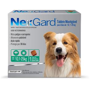 Anti Pulgas e Carrapatos NexGard para Cães de 10,1 a 25 Kg - 1 Tablete