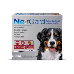 Anti Pulgas e Carrapatos NexGard para Cães de 25,1 a 50 Kg - 3 Tabletes