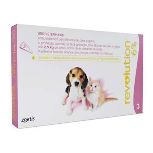 Anti Pulgas e Carrapatos Zoetis Revolution 6 para Cães e Gatos Até 2,5kg - 3 Ampolas de 0,25 ML