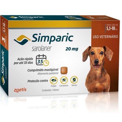 Anti-pulgas Simparic 20 Mg - Cães 5,1 a 10 Kg - 1 Unidade