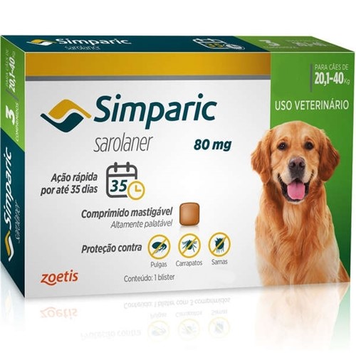 Anti-pulgas Simparic 80 Mg - Cães 20,1 a 40Kg - 1 Unidade