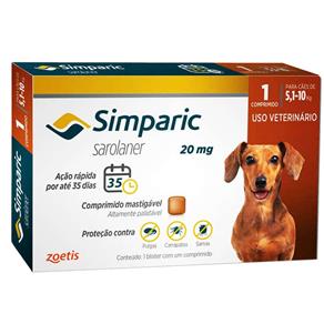 Anti Pulgas Zoetis Simparic 20 Mg para Cães 5,1 a 10 Kg