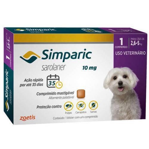 Anti Pulgas Zoetis Simparic 10 Mg para Cães 2,6 a 5 Kg 1Cp