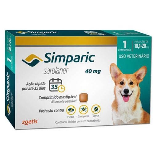 Anti Pulgas Zoetis Simparic 40 Mg para Cães 10 a 20 Kg 1Cp