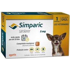 Anti Pulgas Zoetis Simparic 5 Mg para Cães 1,3 a 2,5 Kg 1CP