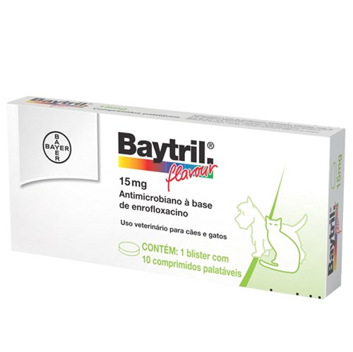 Antibiótico Bayer Baytril Flavour 15mg - 10 Comprimidos