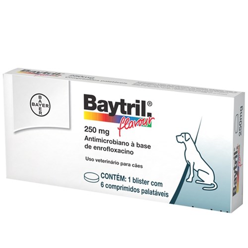 Antibiótico Bayer Baytril Flavour 250 Mg - 06 Comprimidos