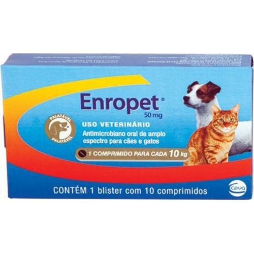 Antibiótico Ceva Enropet para Cães e Gatos - 10 Comprimidos 50 Mg
