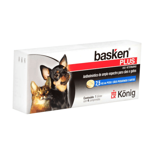 Antiparasitário Konig Basken Plus para Cães e Gatos - 4 Comprimidos Único