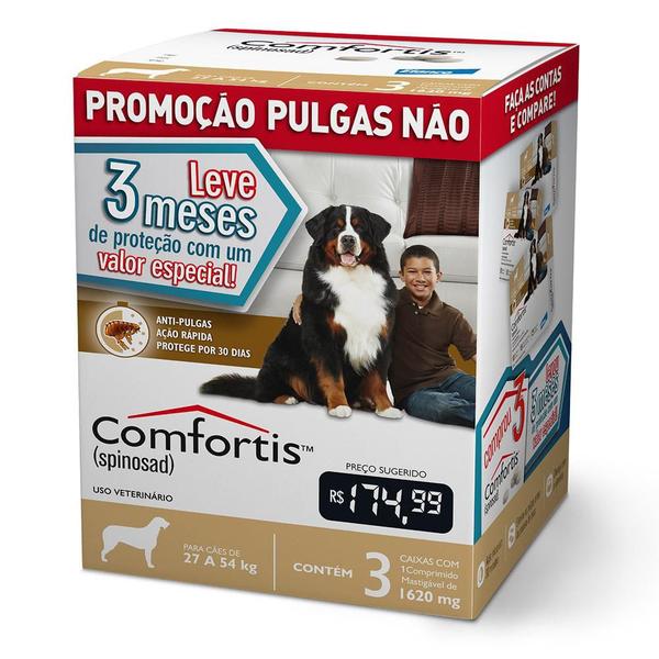 Antipulgas Comfortis 1620mg Cães de 27 a 54kg Elanco 3 Comprimidos