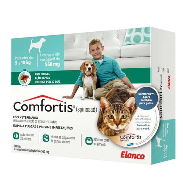 Antipulgas Comfortis 560mg para Cães de 9 a 18kg e Gatos de 5,4 a 11kg - 1 Comprimido - Elanco