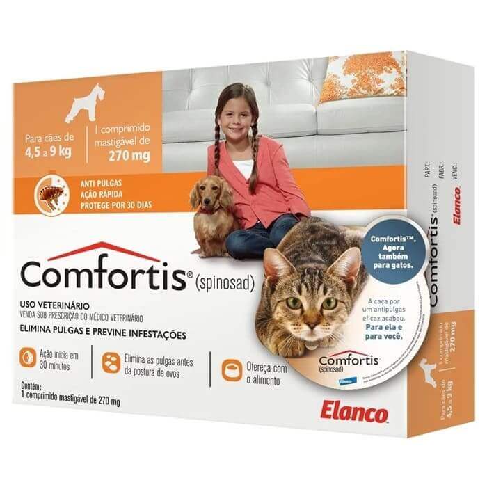 Antipulgas Comfortis 270mg para Cães de 4,5 a 9kg e Gatos de 2,8 a 5,4kg - 1 Comprimido