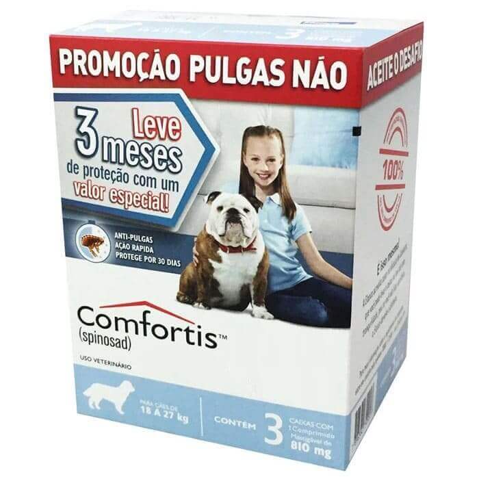 Antipulgas Comfortis 810mg para Cães de 18 a 27kg - 3 Comprimidos